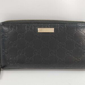 Gucci Black Guccissima Zip-Around Long Wallet